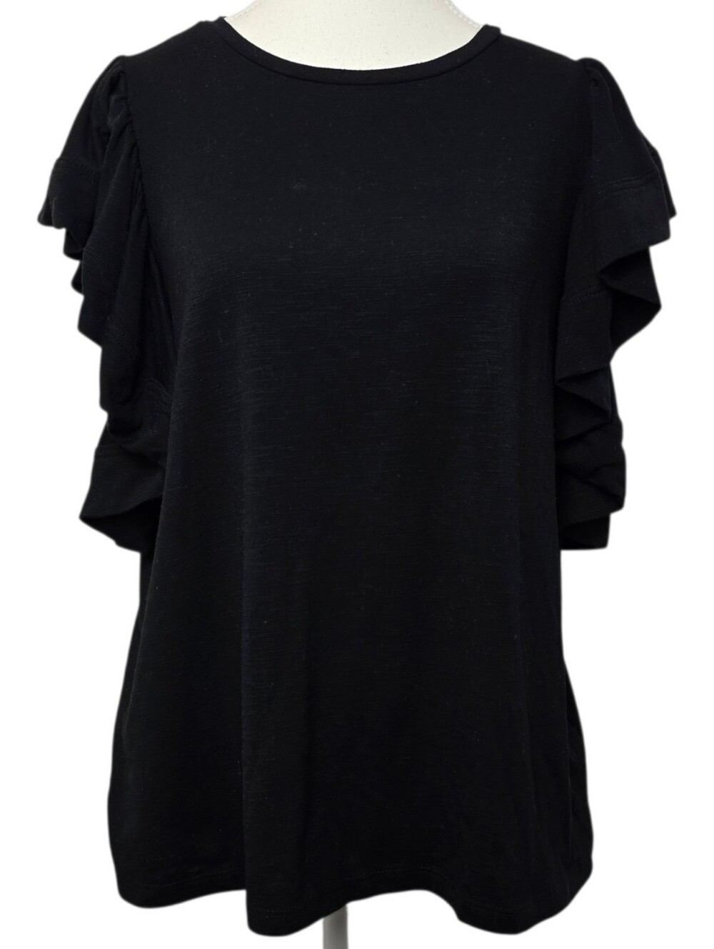 ELOQUII Black Flutter Sleeve Blouse Plus Size 14/16 Neutral Officewear Classic